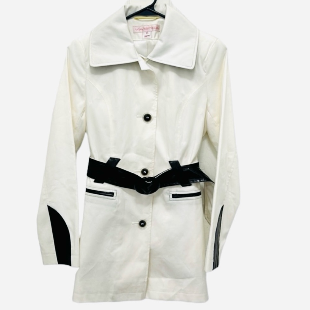 Via Spiga Women’s Ivory & Black Belted Midi Trench Coat 100% Cotton Sz XS NWOT - Picture 3 of 14